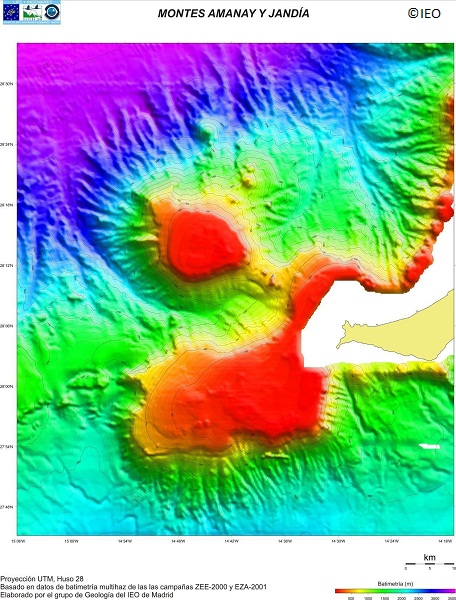 Modelo Digital del Terreno de la Zona A2.10 de INDEMARES: Área de Fuerteventura-Gran Canaria que incluye los bancos de Amanay y El Banquete ©IEO