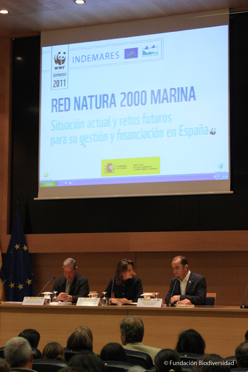 Inauguración Jornadas Red Natura 2000 marina. Teresa Ribera (centro), Javier Ruiz (izquierda) y Juan Carlos del Olmo (derecha) © Fundación Biodiversidad