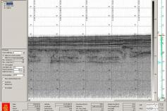 Captura de pantalla de la sonda paramétrica. Ofrece información de los depósitos sedimentarios en las capas superiores del fondo marino. Tiene gran resolución y ello nos permite inmergirnos en la interpretación de los episodios climáticos más recientes de